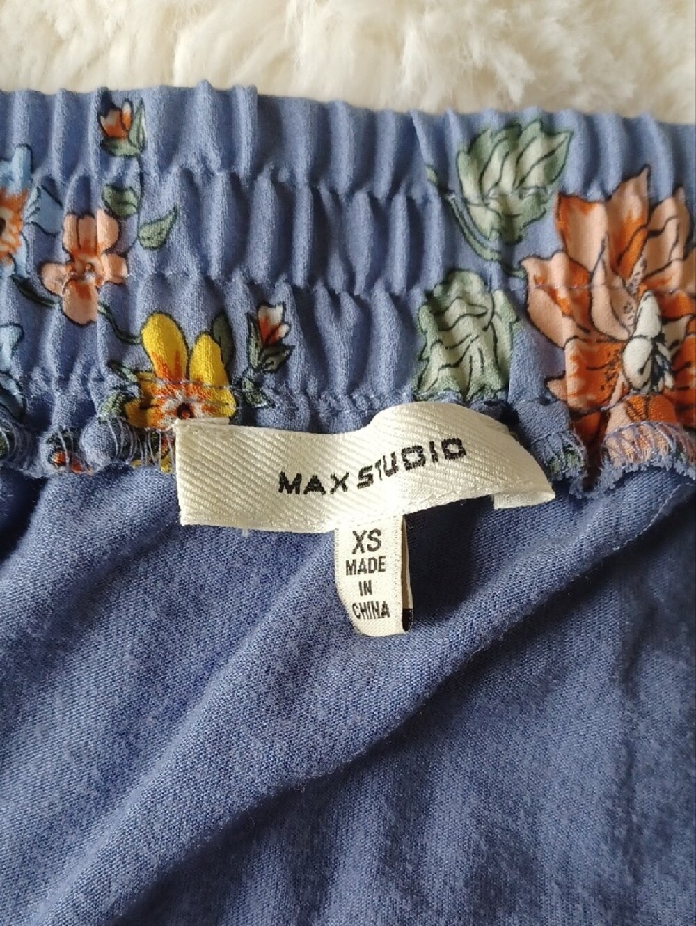 Max Studio Blue Floral Pleated Midi Skirt with Orange Accents - Picture 6 of 10